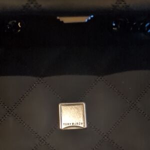 Tory Burch Black Quilted Shoulder Bag with Silver Detail